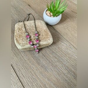 Pink rhinestone drop necklace